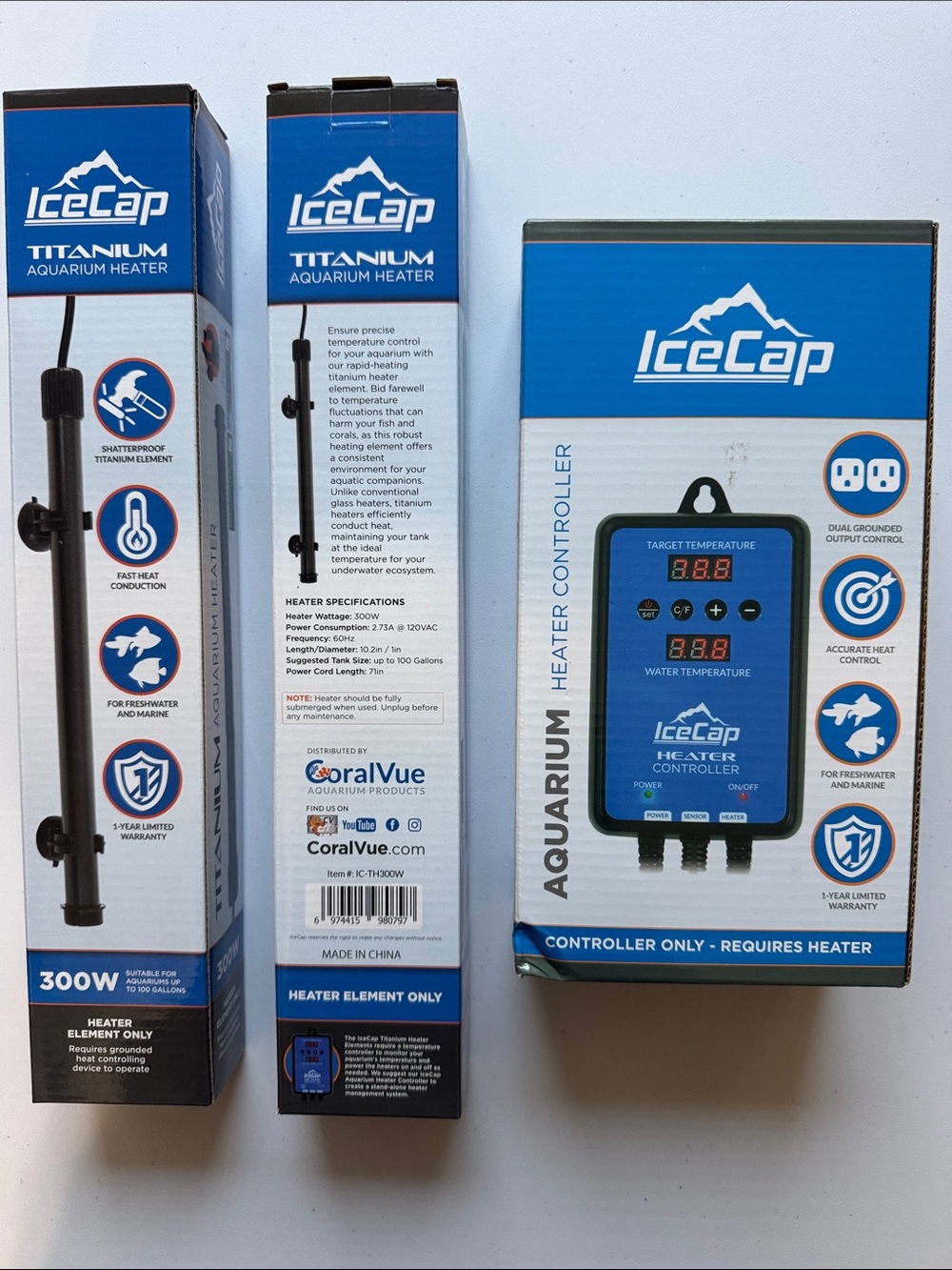IceCap Blue Aquarium Heater Controller & Titanium Heater Accessories NWT in box